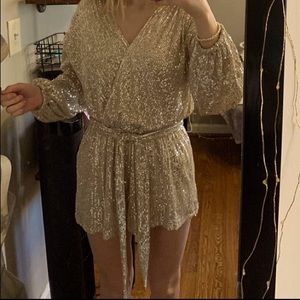 Champaign colored sequin romper with tie. Never worn